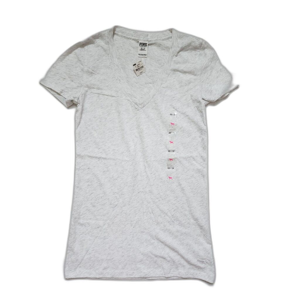 NWT PINK Victoria's Secret Gray Heather V-Neck Tee XS